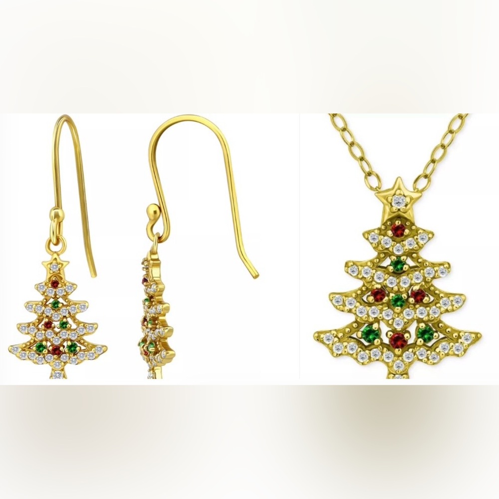 Giani Bernini Gold Christmas Tree Necklace and Earring Set